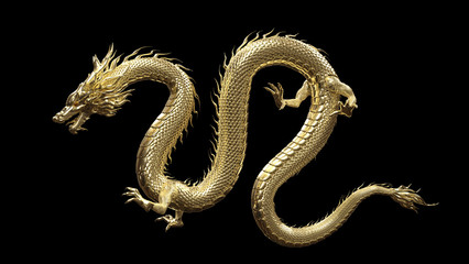 Full body gold dragon in bend body pose with 3d rendering include alpha  path.