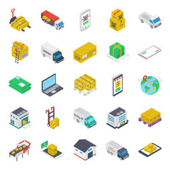 
Delivery Van Isometric Icons Pack

