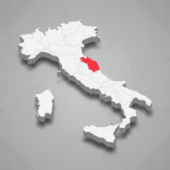 marche region location within Italy 3d map Template for your design