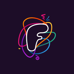 F letter neon line colorful logo.