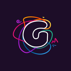 G letter neon line colorful logo.