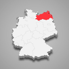 mecklenburg vorpommern state location within Germany 3d map Template for your design