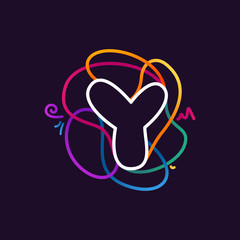 Y letter neon line colorful logo.