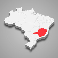 minas gerais state location within Brazil 3d map Template for your design