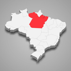 Para state location within Brazil 3d map Template for your design