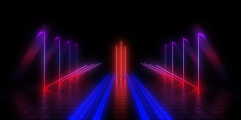 3D abstract background with neon lights. neon tunnel .3d illustration
