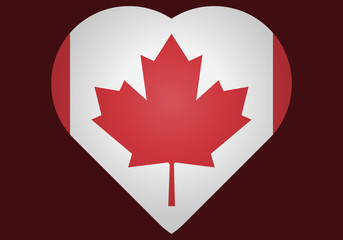 Bandera roja y blanca de Canadá en forma de corazón.