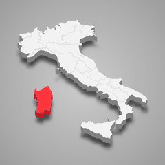 sardinia region location within Italy 3d map Template for your design