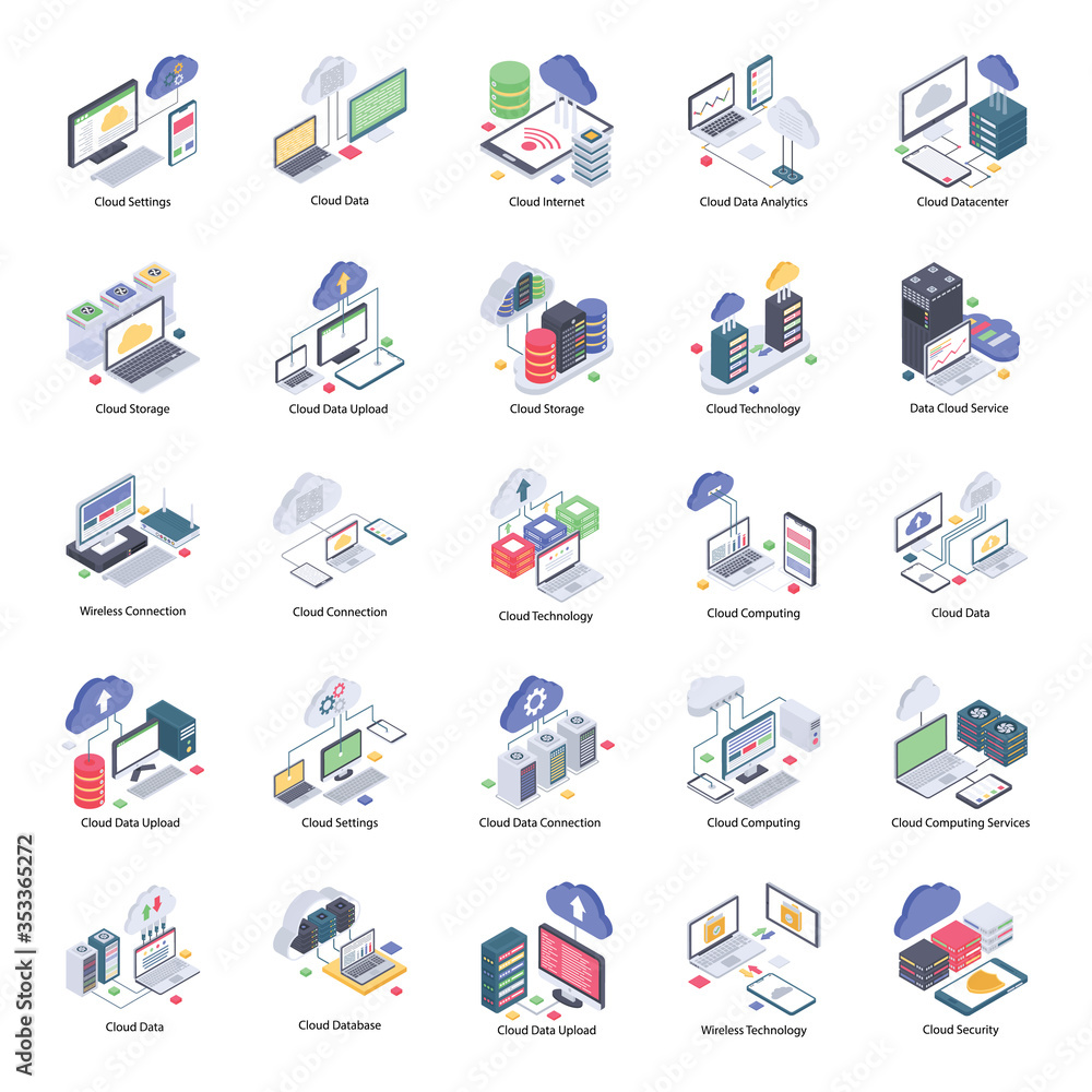 Sticker cloud computing vector icons pack