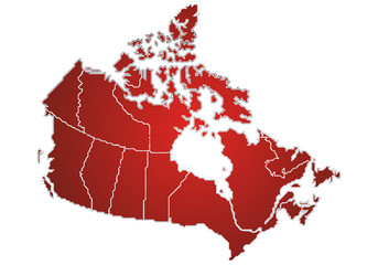 Mapa rojo de Canada en fondo blanco. © Gabrieuskal