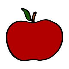 Apple with stem and leaf. Hand drawn outline doodle icon. Colorful isolated on white background. Vector illustration for greeting cards, posters, patches, prints for clothes, emblems.