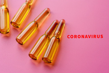 Close-up glass ampoules with Covid-19 vaccine