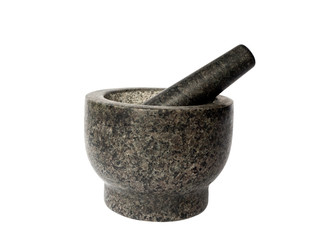 Granite pestle and mortar isolated on white background