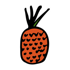 Pineapple. Hand drawn outline doodle icon. Colorful isolated on white background. Vector illustration for greeting cards, posters, patches, prints for clothes, emblems.