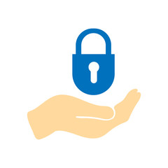 Hand with a padlock. Colorful security icon