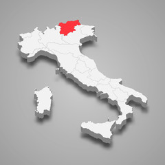 trentino alto adige region location within Italy 3d map Template for your design