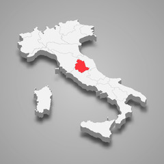 Umbria region location within Italy 3d map Template for your design