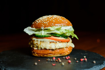 hamburger on black plate