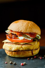 hamburger on a black background