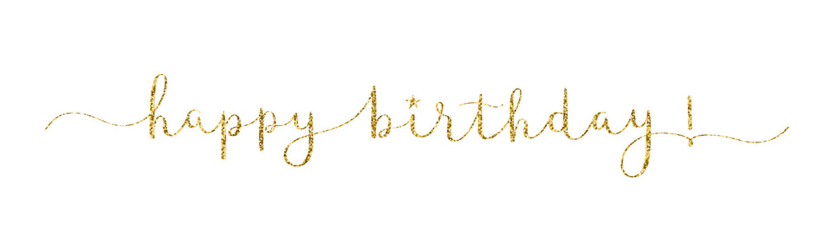 HAPPY BIRTHDAY! gold glitter vector brush calligraphy banner with star