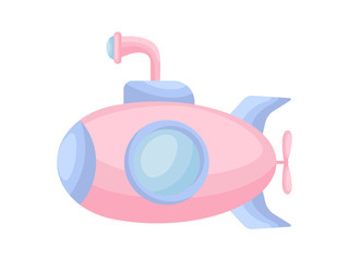 Cute cartoon pink submarine with periscope for design of album, scrapbook, card and invitation. Flat cartoon colorful vector illustration isolated on white background.