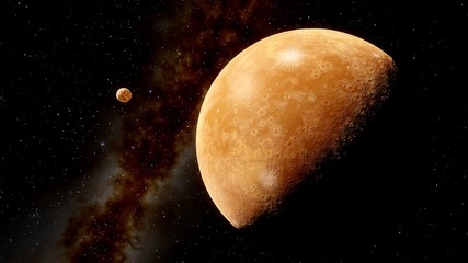 beautiful alien planet in far space, realistic exoplanet, planet suitable for colonization, planet similar to Earth, detailed planet surface 3D render © Aleksandr