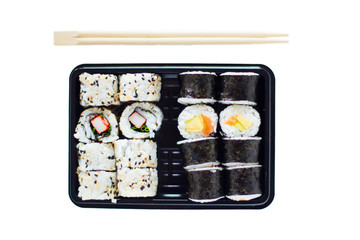 Sushi maki and rolls on the plate
