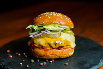 burger on black background