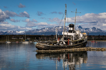 Fototapeta premium Barco Saint Christofer wreck in Ushuaia harbour, Argentina