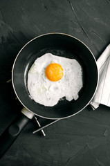 Fried egg in a frying pan with bread