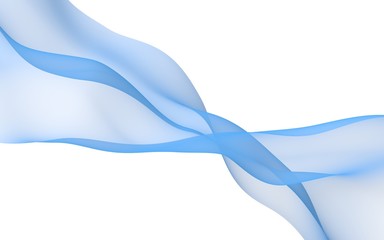 Abstract blue wave. Bright blue ribbon on white background. Blue scarf. Abstract blue smoke. Raster air background. 3D illustration