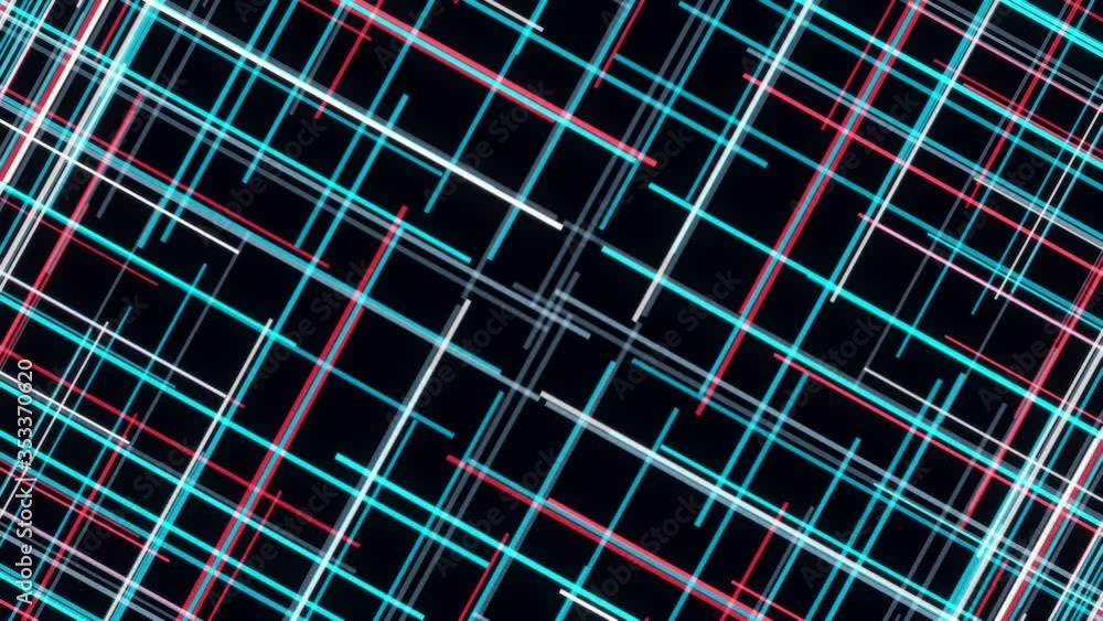 Poster many flowing narrow colorful lines. animation. abstract four rotating fragments with many colorful c