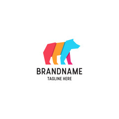 Awesome bear full color logo icon design template vector illustration