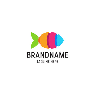 Awesome fish full color logo design template vector illustration