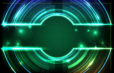 abstract background of round futuristic technology user interface screen hud with glowing lightning storm