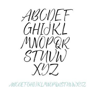 Vector hand drawn alphabet. Hand drawn brush style modern calligraphy. Vector illustration of handwritten lettering.