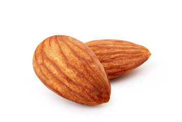 Heap of almonds isolated on white background