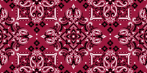 Rectangular seamless Bandana Print vector design for rug, carpet, tapis, shawl, towel, textile, yoga mat. Neck scarf or kerchief pattern design. Traditional ornamental ethnic pattern with paisley. - 353373813