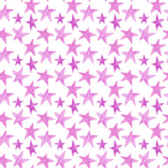 Watercolor pattern of pink stars. Hand-drawn ornament isolated on white background.