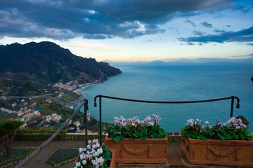 Fototapeta na wymiar Panorama from Ravello towards the Amalfi Coast Naples Italy