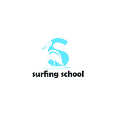 initials S and negative space swan for the surfing school logo design 