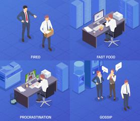 Isometric Problem Situations At Work Icon Set