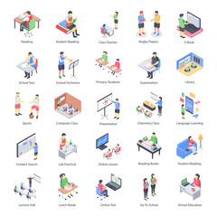 
Teacher Children and School Isometric Icons Set
