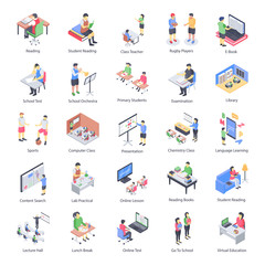 Fototapeta premium Teacher Children and School Isometric Icons Set 