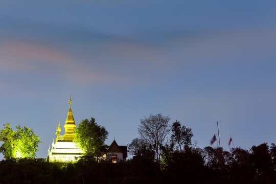 Phusi Golden pagoda on the top of the mountain in Luang Prabang