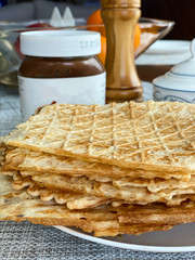 Layers of waffles prepared with a special presentation.