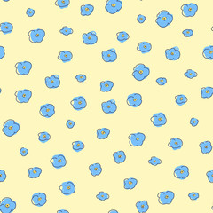 Forget-me-not childish seamless pattern, floral pattern, tiny blue flowers on yellow background. Texture for kids - fabric, wrapping, textile, wallpaper, apparel. 