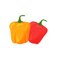 Two bell peppers cartoon vector illustration. Red and yellow raw juicy vegetables flat color object. Source of vitamins and antioxidants. Healthy vegetarian food isolated on white background