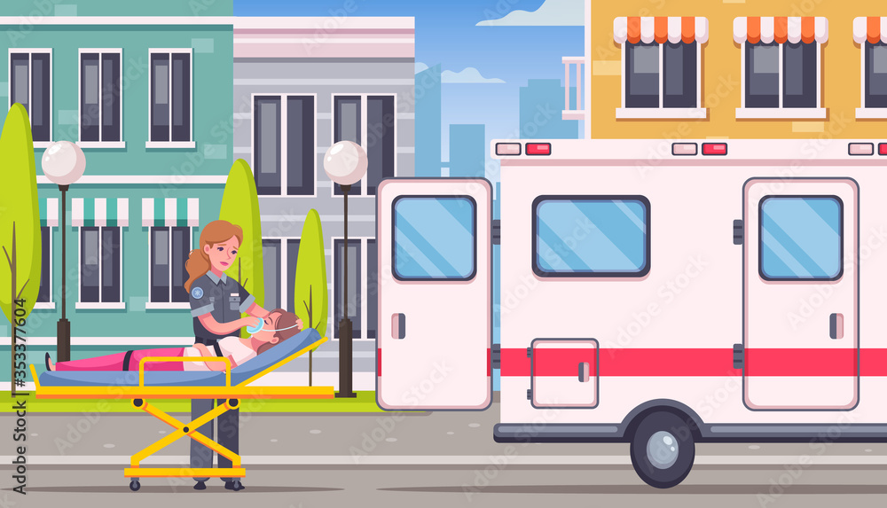 Canvas Prints Paramedics Ambulance Cartoon Composition