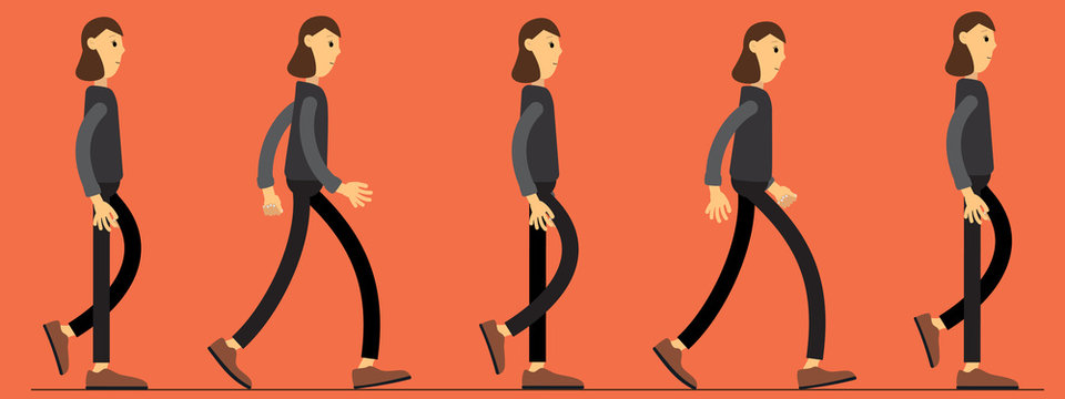 Animation of human gait. Animation for your cartoon. Movement animation of the character